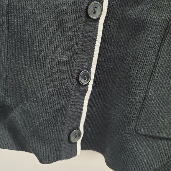 Ann Taylor LOFT Women's Black Knit White Trim Button Up Academia Cardigan Sz S - Picture 3 of 5